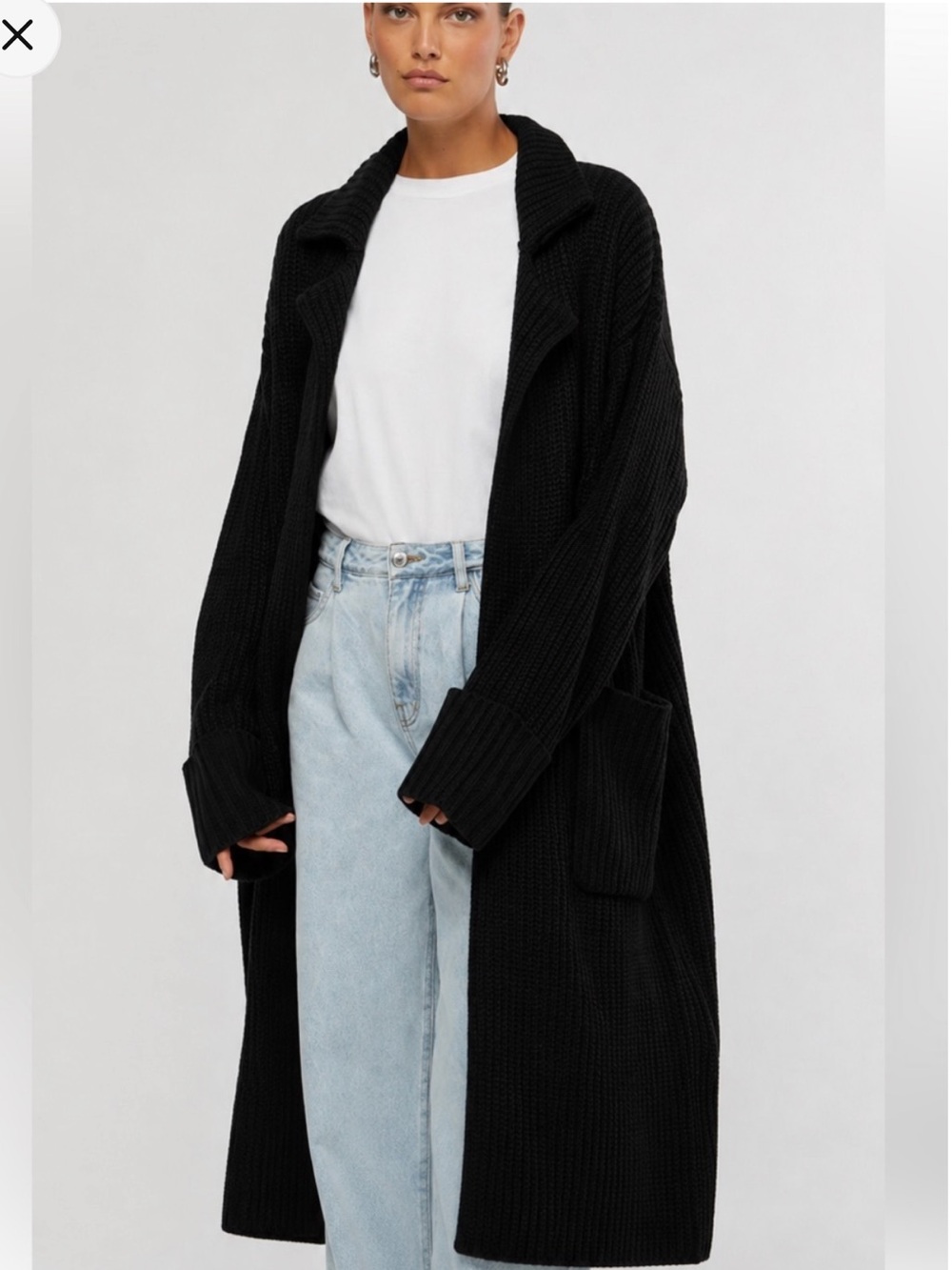 WeWoreWhat Black Long Open-Front Ribbed Cardigan Coatigan